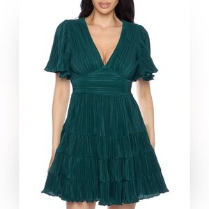 B Darlin Hunter Green Ruffle-Sleeve Tiered Mini Dress – Size 7 (Juniors)